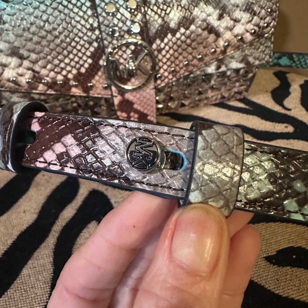 Michael Kors Studded Snake Print Shoulder Bag - Picture 13 of 14